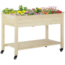 Raised Garden Bed Mobile Elevated Wood Planter Box w/ Lockable Wheels, Storage Shelf for Herbs and Vegetables Backyard Patio Balcony Zebrano
