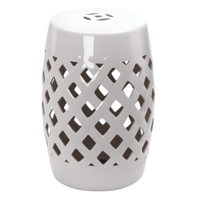 Woven Ceramic Garden Stool, White Glazed, Easy Clean & Supportive for Outdoor Seating