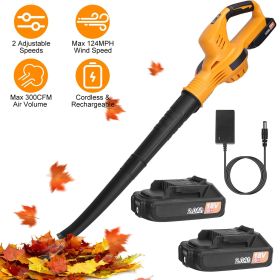 Cordless Leaf Blower Handheld Electric Battery Powered Air Blower Max 124MPH 300CFM with 2 Adjustable Speeds 2Pcs 18V 2000mA Battery and Charger