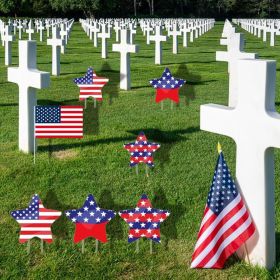 8Pcs 4th of July Yard Sign with 16pcs Stake USA Flag Star Shape Memorial Day Lawn Decor for Independence Day Patriotic Party Supplies