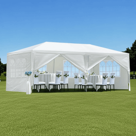 10 * 20ft (3X6M) white 6-sided (4 windows) outdoor garden pavilion, wedding party tent, rain shelter, parking shed, advertising tent