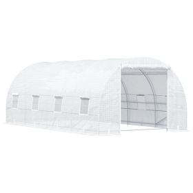 20' x 10' x 7' Walk-In Tunnel Greenhouse with Zippered Door & 8 Mesh Windows, Large Garden Green House Kit, Galvanized Steel Frame, White