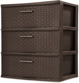 3 Drawer Wide Weave Tower Plastic, Cement, Case of 1 (Color: Espresso, NO: no)