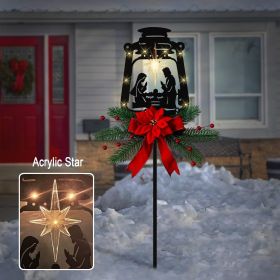 Christmas Garden Jesus Scene Decor, Solar Lighted Outdoor Nativity Set with 9 LED Lights (Color: red 2)