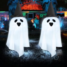 Solar Halloween Pumpkin LED Lights, Set of 4 Big Pumpkin Stake Lights 2 Modes for Outdoor Halloween Pathway Yard Garden Decoration (Color: Cool White-Ghost 2pcs)